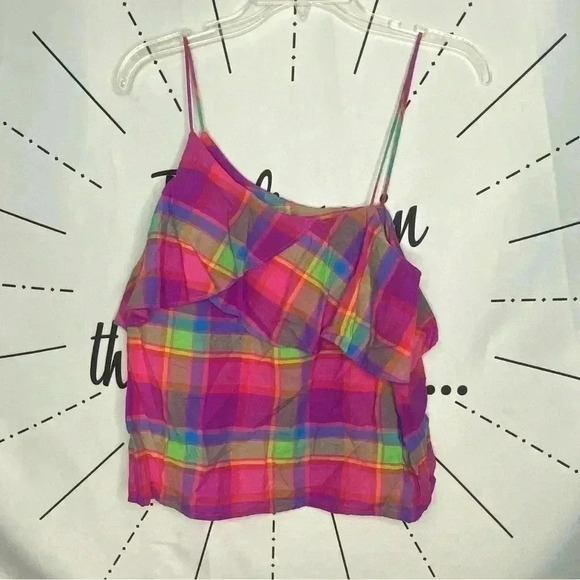 NWOT A New Day Linen Madras Plaid Asymmetrical Tank - Picture 2 of 5